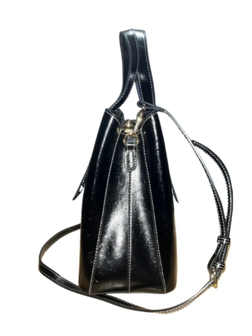 ✨LAORENTOU Black Genuine Leather Structured Satchel Crossbody Bag.- Like New✨